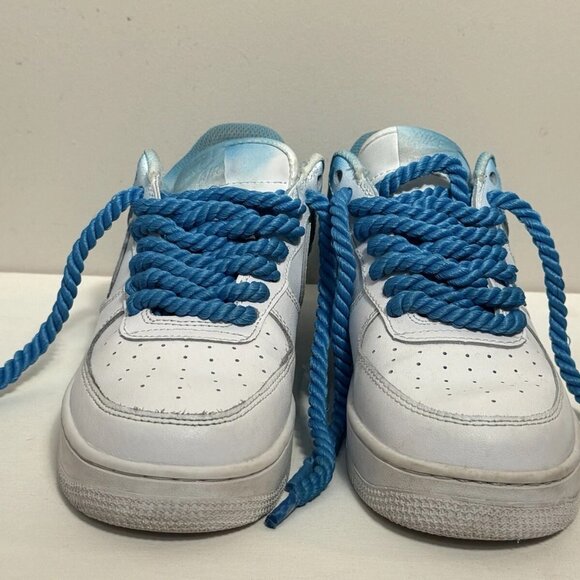 Nike Air Force 1 Blue White Custom Low Thick Chunky Blue Rope Laces Size 8.5 - Picture 2 of 5